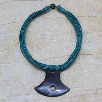 Alternate image for Leather and Horn Pendant Necklace Laraba