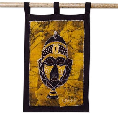 Alternate image for Hand-Painted Cotton Wall Hanging of African Mask in Yellow Borkoor