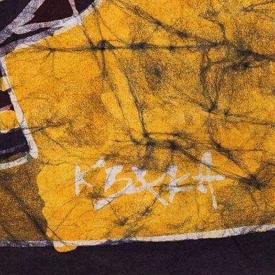 Alternate image for Hand-Painted Cotton Wall Hanging of African Mask in Yellow Borkoor