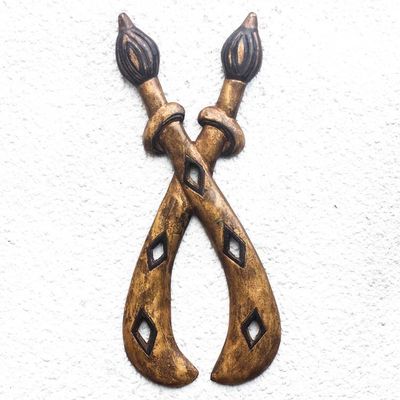 Alternate image for Crossed Sword Sese Wood Wall Sculpture from Ghana Ohene Sikai