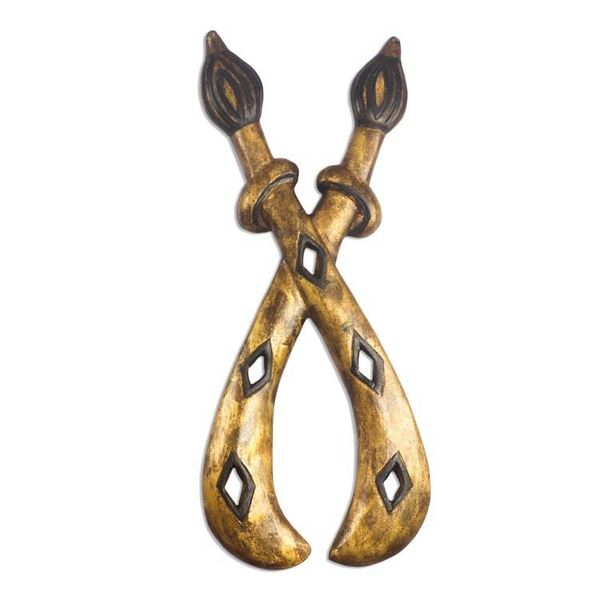 Alternate image for Crossed Sword Sese Wood Wall Sculpture from Ghana Ohene Sikai