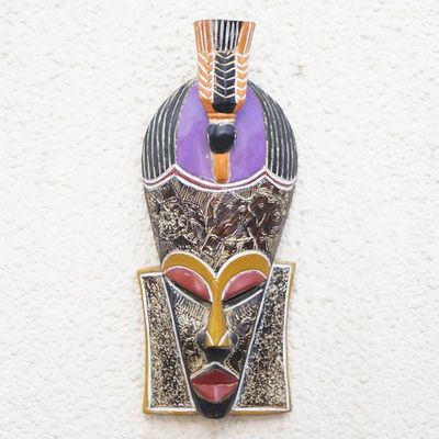 Alternate image for Handcrafted Sese Wood and Aluminum African Mask from Ghana Anabiah