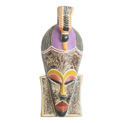 Alternate image for Handcrafted Sese Wood and Aluminum African Mask from Ghana Anabiah