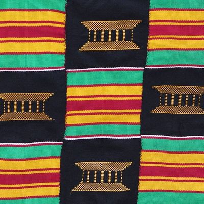 Alternate image for Checkered Handwoven Ashanti Golden Throne Kente Shawl Royal Victory