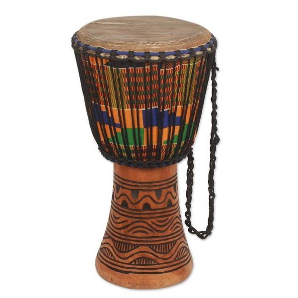 Image for Authentic Handcrafted African Djembe Drum with Kente Cloth Joyous Beat