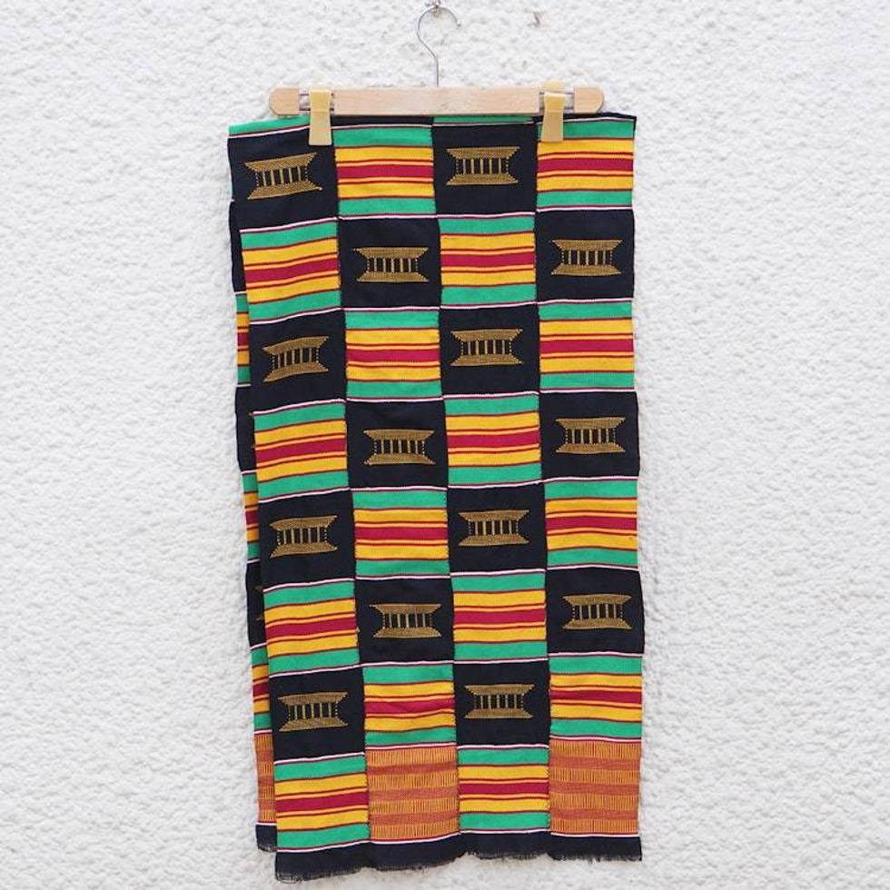 Handwoven Ashanti Throne Royal Kente Cotton Blend Shawl 'Royal Kente'