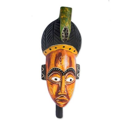 Alternate image for Sese Wood African Wall Mask Hand-Painted in Orange Shade Vibrant Bongo