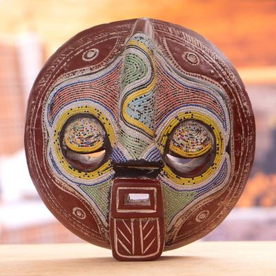 Alternate image for Eco-Friendly Recycled Glass Beaded Wood African Wall Mask Enye Rangi