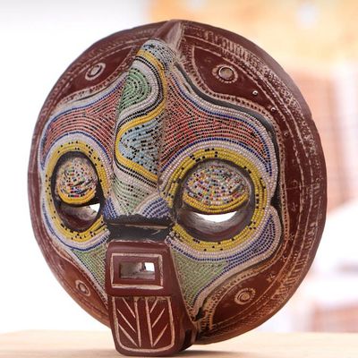 Alternate image for Eco-Friendly Recycled Glass Beaded Wood African Wall Mask Enye Rangi