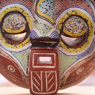 Alternate image for Eco-Friendly Recycled Glass Beaded Wood African Wall Mask Enye Rangi