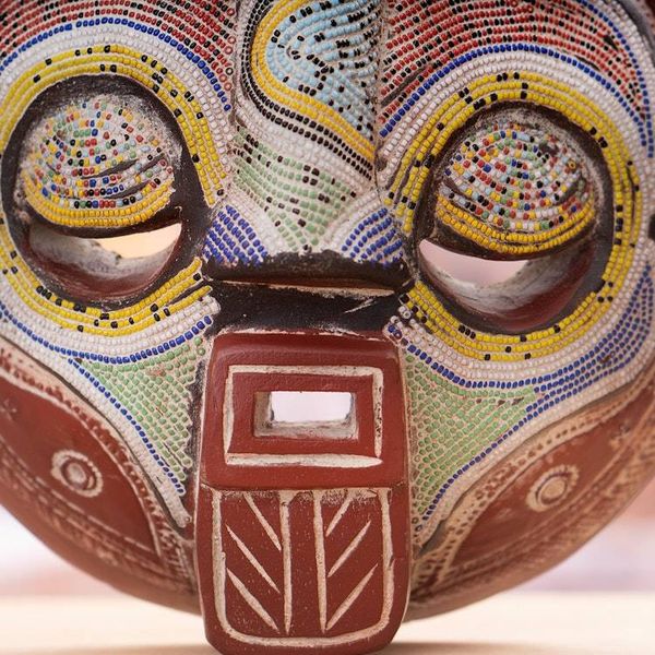 Alternate image for Eco-Friendly Recycled Glass Beaded Wood African Wall Mask Enye Rangi