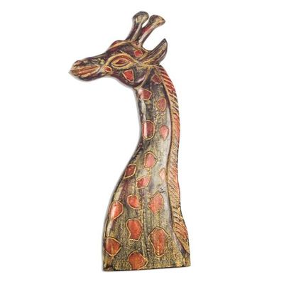 Alternate image for Rustic Sese Wood Giraffe Wall Sculpture from Ghana Giraffe Profile