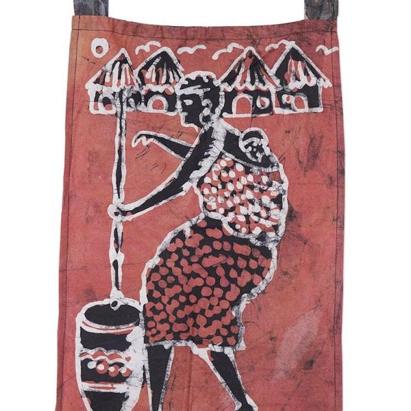 Alternate image for African Batik 100 Cotton Brown Wall Hanging from Ghana A Grandmother