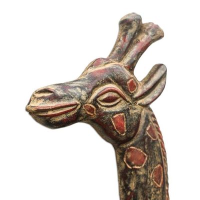 Alternate image for Rustic Sese Wood Giraffe Wall Sculpture from Ghana Giraffe Profile