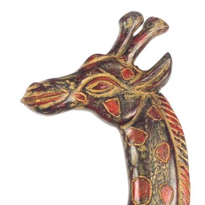 Alternate image for Rustic Sese Wood Giraffe Wall Sculpture from Ghana Giraffe Profile