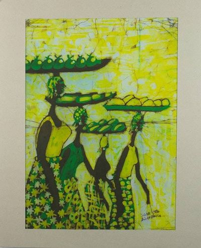Alternate image for Signed Batik Painting of Market Women from Ghana The Foursome