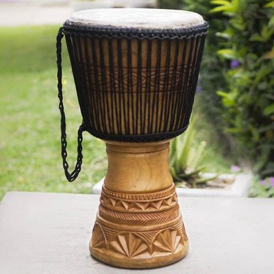 Alternate image for Hand-Carved Tweneboa Wood Djembe Drum from Ghana Warm Star