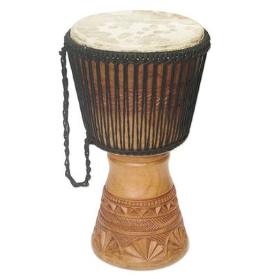 Alternate image for Hand-Carved Tweneboa Wood Djembe Drum from Ghana Warm Star