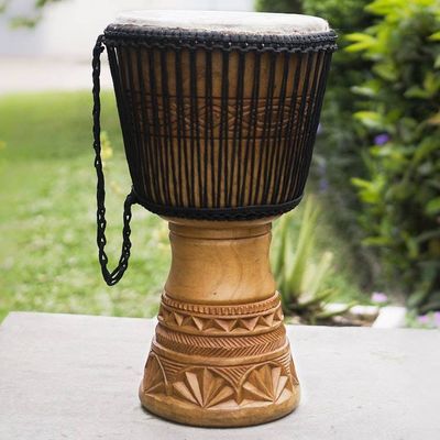 Alternate image for Hand-Carved Tweneboa Wood Djembe Drum from Ghana Warm Star