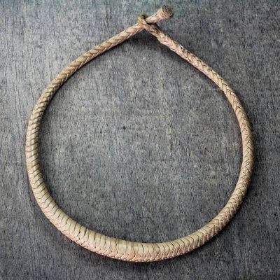 Alternate image for Braided Leather Necklace in Ecru from Ghana Mpusia in Ecru