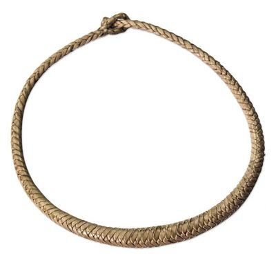 Alternate image for Braided Leather Necklace in Ecru from Ghana Mpusia in Ecru