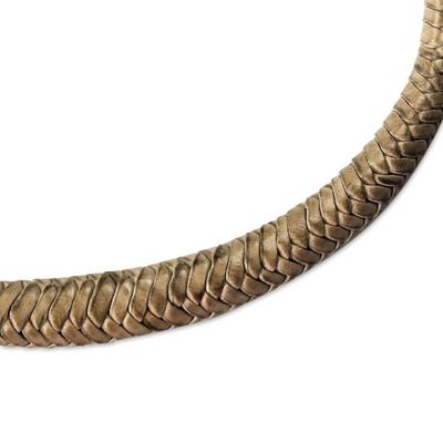 Alternate image for Braided Leather Necklace in Ecru from Ghana Mpusia in Ecru