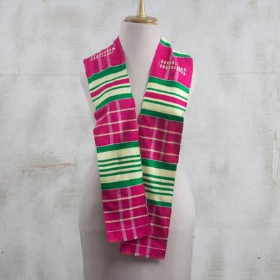 Alternate image for Rayon and Cotton Blend Kente Scarf in Cerise 4.5 in. Kente Desire