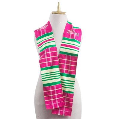 Alternate image for Rayon and Cotton Blend Kente Scarf in Cerise 4.5 in. Kente Desire