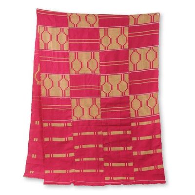 Alternate image for Hand Woven Pink and Ivory Kente Scarf 22 Inch Width Princess