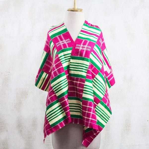 Alternate image for Rayon and Cotton Blend Kente Shawl in Cerise 19 in. Kente Desire