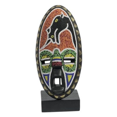 Alternate image for Beaded African Sese Wood Mask from Ghana Lucky Rhino