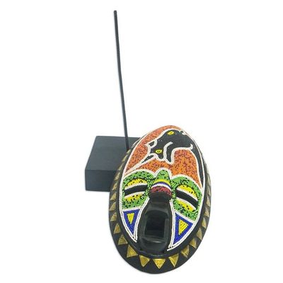 Alternate image for Beaded African Sese Wood Mask from Ghana Lucky Rhino