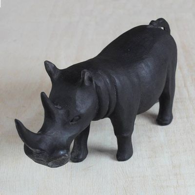 Alternate image for Handcrafted Wood Sculpture Black Rhino