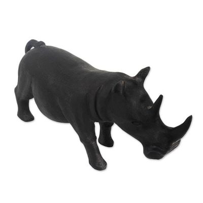 Alternate image for Handcrafted Wood Sculpture Black Rhino