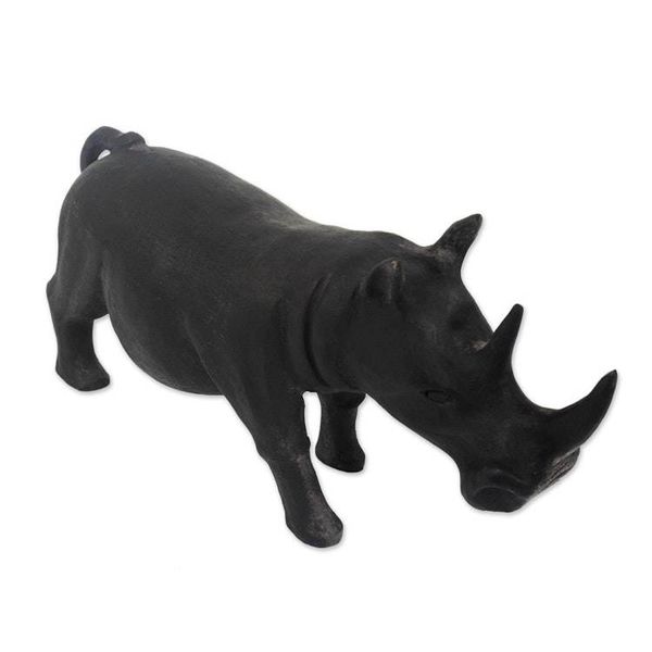 Alternate image for Handcrafted Wood Sculpture Black Rhino