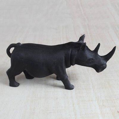 Alternate image for Handcrafted Wood Sculpture Black Rhino