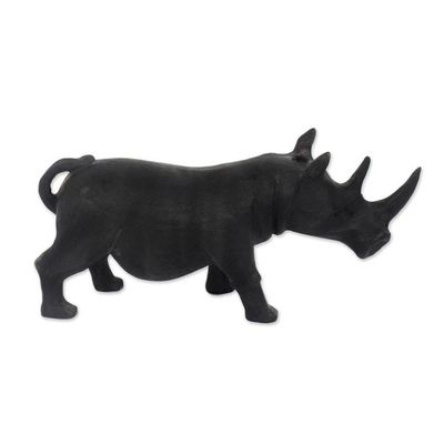 Alternate image for Handcrafted Wood Sculpture Black Rhino