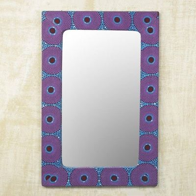 Alternate image for Cotton and Sese Wood Mirror in Violet and Indigo from Ghana Violet Destiny