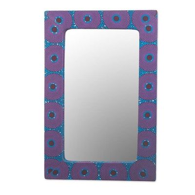 Alternate image for Cotton and Sese Wood Mirror in Violet and Indigo from Ghana Violet Destiny