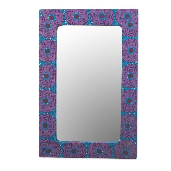 Alternate image for Cotton and Sese Wood Mirror in Violet and Indigo from Ghana Violet Destiny