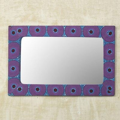 Alternate image for Cotton and Sese Wood Mirror in Violet and Indigo from Ghana Violet Destiny