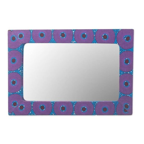 Alternate image for Cotton and Sese Wood Mirror in Violet and Indigo from Ghana Violet Destiny