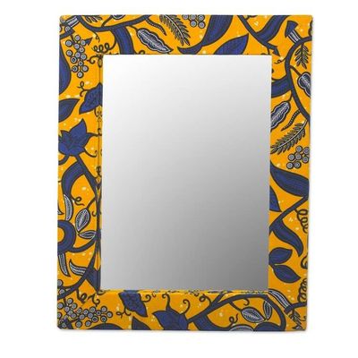 Alternate image for Ghanaian Cotton and Sese Wood Mirror in Daffodil and Lapis Lapis Vines