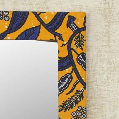Alternate image for Ghanaian Cotton and Sese Wood Mirror in Daffodil and Lapis Lapis Vines