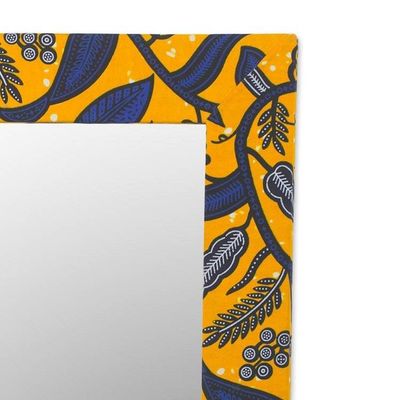 Alternate image for Ghanaian Cotton and Sese Wood Mirror in Daffodil and Lapis Lapis Vines