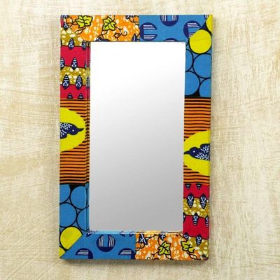Alternate image for Wall Mirror with Brightly Printed Fabric Frame from Ghana Asasaawa