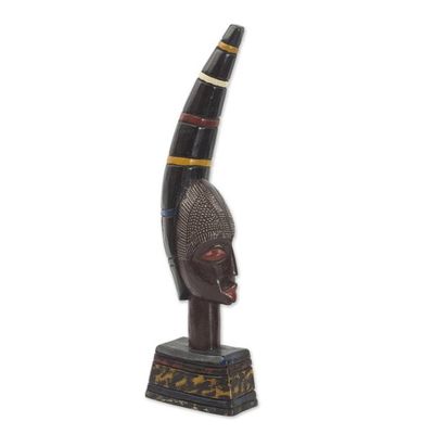Alternate image for Ghanaian Sese Wood Mask Sculpture with Aluminum Plating Odo Mask