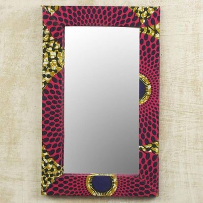 Alternate image for Cotton and Sese Wood Mirror in Deep Rose and Gold from Ghana Cerise Daakye