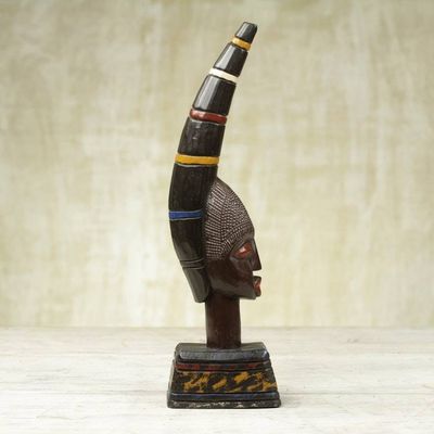 Alternate image for Ghanaian Sese Wood Mask Sculpture with Aluminum Plating Odo Mask