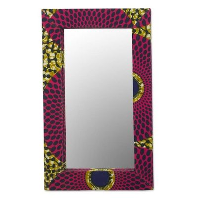 Alternate image for Cotton and Sese Wood Mirror in Deep Rose and Gold from Ghana Cerise Daakye